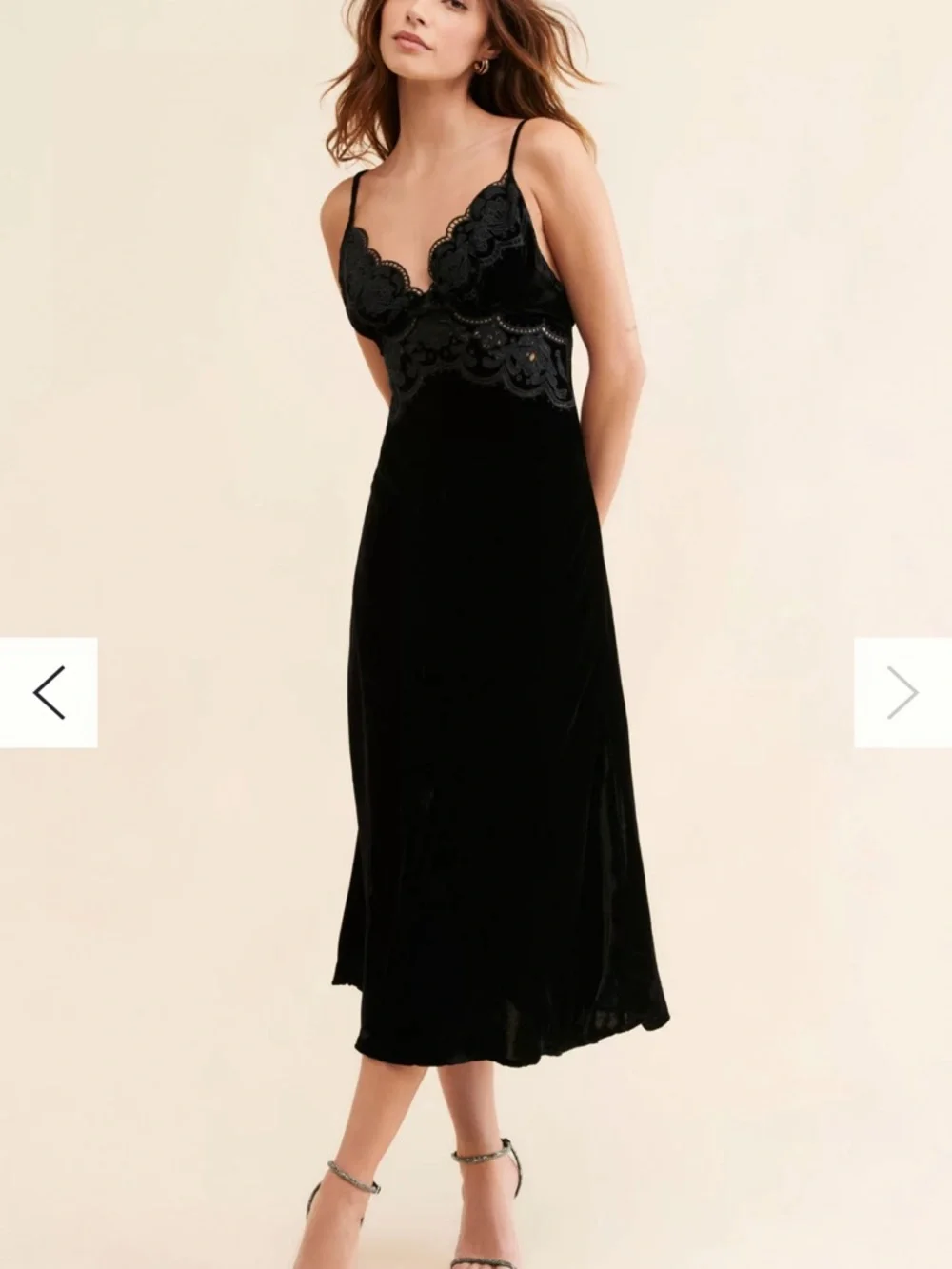 Farm Rio Richelieu Velvet Slip Dress Black Lace Midi Size Large - Picture 1 of 10